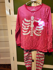 Gymboree Girls size large 2-Piece Halloween Skeleton Heart Pajama Set pink picture