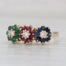 0.89ctw Diamond Emerald Ruby Sapphire Flowers Ring 14k Yellow Gold Size 6.25 picture
