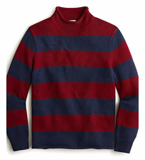 J.CREW Heritage Cotton Rollneck Letter Sweater Rugby Stripe Pattern J Patch Sz M picture