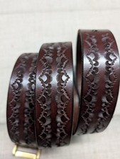 1970s vintage TOOLED buckle belt GEOMETRIC leather 38 brown WESTERN boho hippie picture