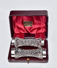 1901 Cased Pair of Antique Sterling Silver & Cut Crystal Knife Rests picture