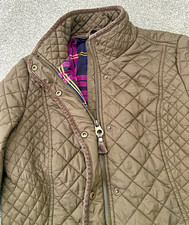 Joules Newdale Women’s Brown Quilted Lined Button Zip Pockets Short Jacket 12 picture