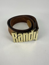 Vintage 1980 Tooled Leather Western Belt RANDY Baron Solid Brass Buckle picture