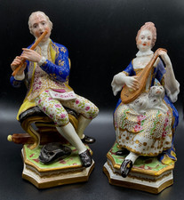 Antique Derby Porcelain Figures Pair Duesbury Musicians c.1780 Crown D Mark picture
