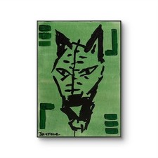 Jae Estelle Original 11x14 Expressionist Green Wolf Face Painting Signed Canvas picture