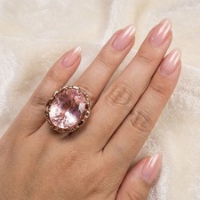 Estate Rose Pink Tourmaline Concave 50.70Ct 925 Sterling Silver Rose Gold Rings picture