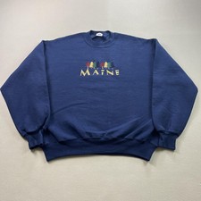 Vintage Maine Sweatshirt Mens Medium Blue Fleece Crewneck Trees Nature USA 90s picture