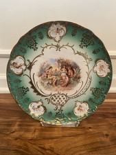 Antique Austrian Cabinet Plate: Watteau Scene, Raised Gold - Signed 11” picture