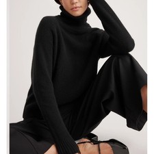 Quince Women S NWOT Quiet Luxury Neutral 100% Wool Turtleneck Sweater Black picture