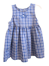 Vintage 90s Osh Kosh B Gosh Blue denim Gingham Tea Coffee Floral Dress 3T-NWOT picture