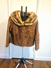 Vtg 50s 60s Gibson’s Karakul Broadtail Fur Jacket Mink Collar Brown S picture