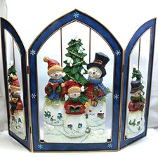 Vtg Kirkland's Christmas 3 Panel Screen Folding 3D Santa Snowmen Gifts 22”x16” picture