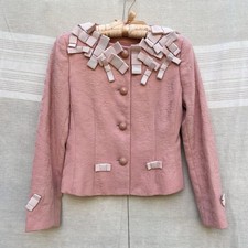 Vintage 90s Moschino Cheap and Chic Blush Pink Bow Ribbon Trim Wool Suit Jacket picture