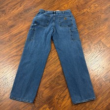 Carhartt Jeans Mens 36 Denim Carpenter Dungaree Medium Wash Utility Work B13 picture