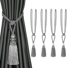 BEL AVENIR 4 PACK CURTAIN HAND WOVEN TIEBACKS CRYSTAL HOLDBACKS - SILVER picture