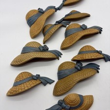 vintage 1980s molded plastic straw hats /sun bonnet wall hanging decor plaques picture