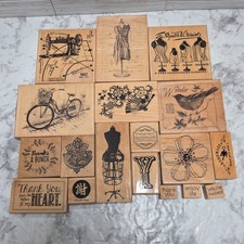 Wood Mounted Rubber Stamp Lot 19 Inkadinkado Stampendous Sewing Floral Thank You picture