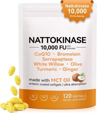 Nattokinase 10,000 FU with MCT Oil, 120 Enteric Coated Softgels | Triple Enzyme picture