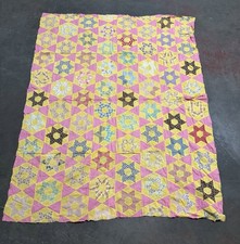Vintage Star Patchwork Scrap Quilt Multicolor Cottage Core Crazy 63X79 picture
