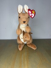 Retired Ty Beanie Babies Pouch Kangaroo Plush w/ Joey Vintage 1996 Ages 3+ (3-7) picture