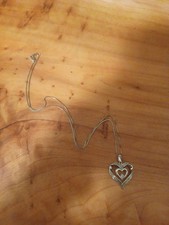 Vintage Italian 925 Sterling Silver Double Heart Diamond Accent Necklace 192 AR picture