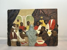 Vintage African Wedding Ceremony Relief Wall Plaque Hand Painted Resin Art picture
