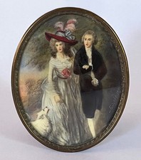 Antique 1800s Oval Miniature Painting, Copy of Gainsborough 1785 Portrait, 3.5
