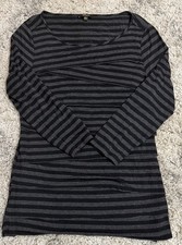 Cupio Womens L Black Gray Striped 3/4 Long Sleeve Top Super Soft Crossover Knit picture
