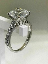 2.9Ct Cushion Cut White Moissanite Engagement Ring Solid 14K White Gold Size 9.5 picture