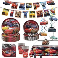 88 PCS Cars Birthday Party Supplies Set Plates Cups Utensils Napkins Tablecloth picture