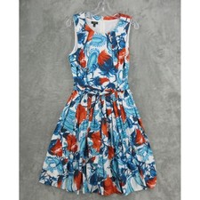 Talbots Dress Womens Size 12 Midi Floral Paisley Belted Pleated Office Summer picture