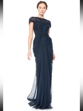 Tadashi Shoji Navy Lace & Chiffon Maxi Gown picture