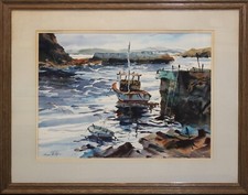 DOMENIC DISTEFANO-RI/MA AWS Realist-Original Signed WC-Rockport, MA Harbor View picture