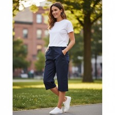 Classic Elements NEW Missy Woven Cropped Pant Wide Leg Blue Sz Medium 31