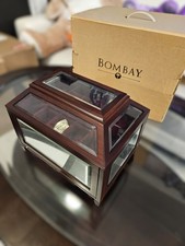 VINTAGE BOMBAY COMPANY JEWELRY BOX MAHOGANY MITERED BEVELED GLASS MIRROR NIB RAR picture