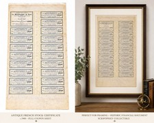 Antique French Stock Bond Certificate 1900 w Coupons Scripophily Wall Art picture