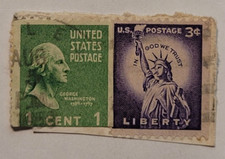 U.S. Postage Stamp ~ G. Washington 1¢ Green/J. Adams 2¢ Red ~ c.1930's - 031 picture