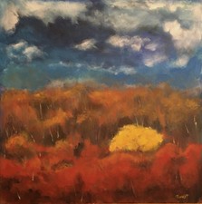 The Yellow Tree - Original 14x14 Framed Acrylic Landscape Painting on Canvas picture