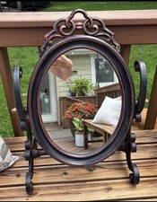Vintage Euromarchi Italy Oval Cheval Vanity Mirror Black Red Ornate Tabletop picture