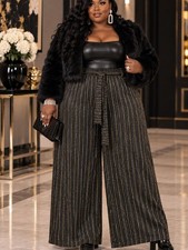 Torrid EUC Plus Size Black Metallic Stripe High Waist Wide-Leg Pants SIZE 4X picture