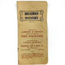 c1900s Waterloo, Iowa Household Inventory Fire Insurance Booklet Loan & Trust 1U picture