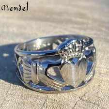 MENDEL Stainless Steel Mens Celtic Irish Claddagh Wedding Band Ring Size 6-15 picture