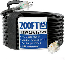 200Ft Outdoor/Indoor Extension Cord with Lighted 10 Gauge, Black picture