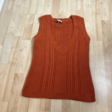 Talbots deep V-neck cotton cashmere blend chunky knit sweater vest in orange MP picture