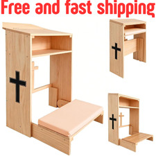 Wooden Prayer Kneeler with Storage Shelf & Cushion - Folding Prayer Bench for picture