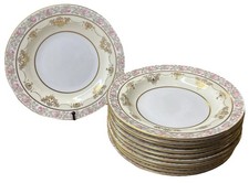 11 Lenox Monogrammed Gold Encrusted Rose Floral Antique Set 11 Flat Soup Bowls picture