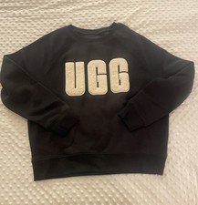 UGG Madeline Fuzzy Logo Crewneck Pullover Sweatshirt Black/Cream Women M NWT picture