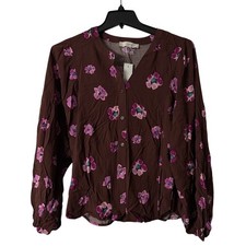 NWT Ann Taylor LOFT Womens Long Sleeve Floral Rayon Button Top Shirt Size Medium picture