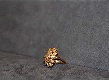 Vintage 10k Yellow Gold Genuine Diamond Flower Cluster Ring Size 9 picture