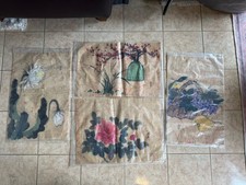 Vintage Chinese Batik Fabric Paintings Set of 4 Taiwan Art Floral Fruit picture